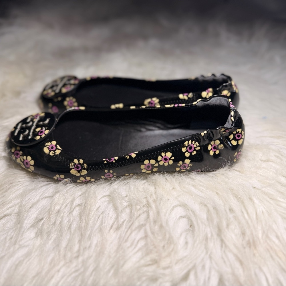 Tory Burch Black and Pink Floral Flats - Picture 2 of 5